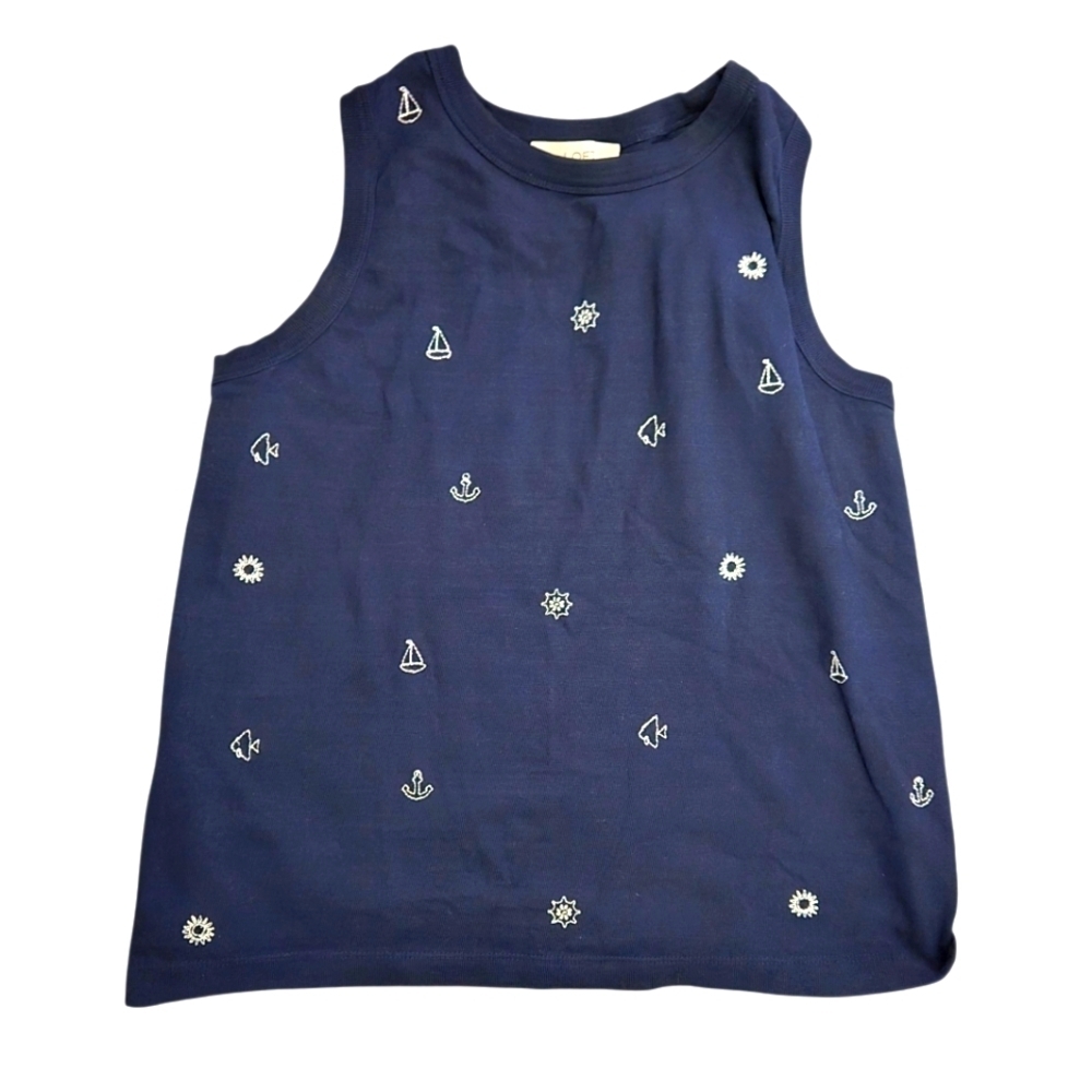 LOFT Navy Blue Embroidered Nautical Beach Comber Harbor Tank Top Large - Picture 2 of 6